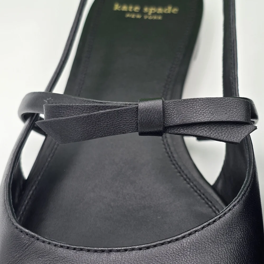 kate spade Black Pointed Slingback Flats with Bow
